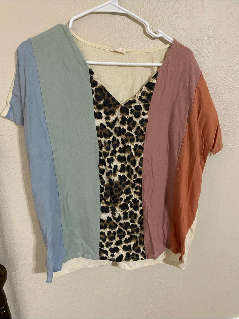 BiBi Multi-Panel V-Neck Top with Leopard Center